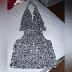 beaded v neck dress